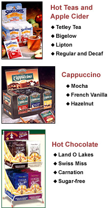 hot tea, apple cider, cappuccino, hot chocolate